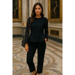 Ann Taylor Leaf Sheer Blouse Appliqué Elegant Spring Summer Event Office Party